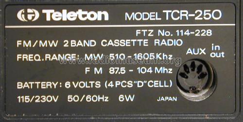 FM/MW 2 Band Cassette Radio TCR-250; Teleton Gruppe (ID = 1537143) Radio