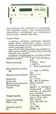 Capacitor Meter TR-9306; Telmes Szövetkezet (ID = 2708663) Equipment