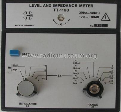 Level and Impedancia Meter TT-1160; Telmes Szövetkezet (ID = 1004134) Equipment