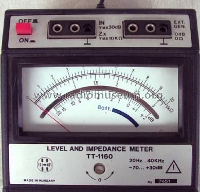 Level and Impedancia Meter TT-1160; Telmes Szövetkezet (ID = 1004135) Equipment