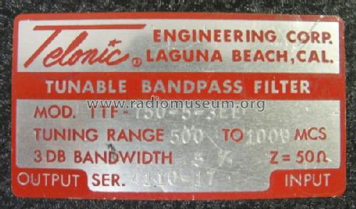 Tunable Bandpass Filter TTF-750-5-3EE; Telonic Industries, (ID = 1291154) Equipment