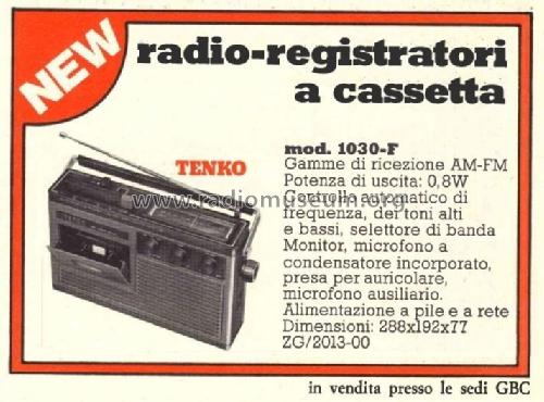 Radio Cassette Recorder 1030-F; Tenko HK Ltd., (ID = 3078354) Radio