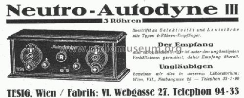 Neutro-Autodyne III; Tesig; Wien (ID = 3730) Radio