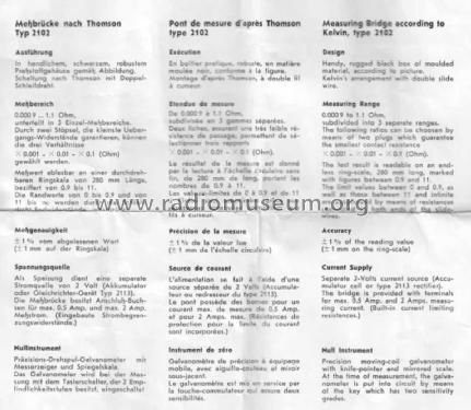 Slide Wire Resistance Measuring Bridge Kelvin 2102; Tettex, Elektrische (ID = 2667300) Equipment