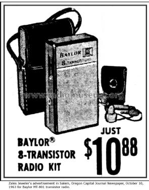 Baylor 8 Transistors MT-801; Texoma Wholesale (ID = 2671251) Radio
