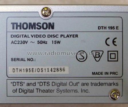 Digital Video Disc Player DTH195E; Thomson marque, (ID = 1533801) R-Player