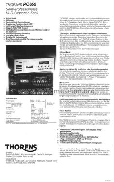 3 Head Stereo Cassette Deck PC650; Thorens SA; St. (ID = 1598554) Enrég.-R