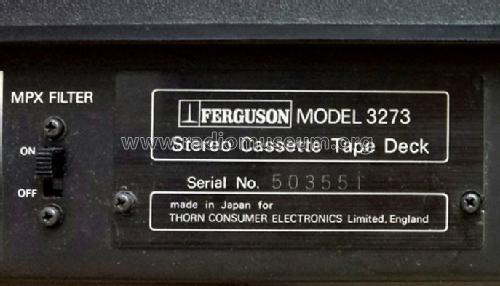 Ferguson HiFi stereo cassette deck 3273; Thorn Electrical (ID = 2516783) R-Player