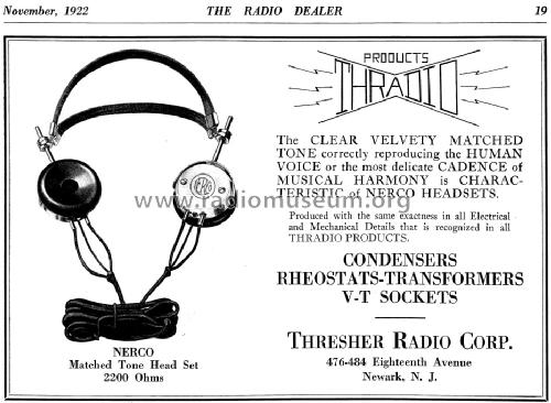 Nerco Matched Tone Head Set ; Thresher Radio Corp. (ID = 1202134) Lautspr.-K