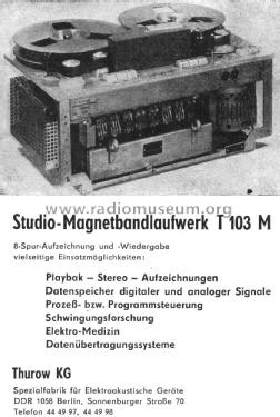 Studio-Magnetbandlaufwerk T 103 M Achtspur; Thurow KG, Berlin (ID = 1638183) R-Player