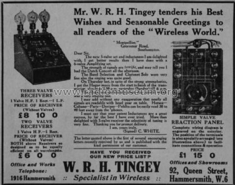 Three-Valve Receiver ; Tingey Wireless, W.R (ID = 2427591) Radio