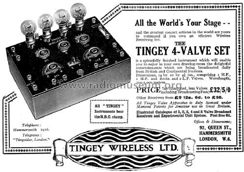 Tingey 4-Valve Receiving Set ; Tingey Wireless, W.R (ID = 1072517) Radio