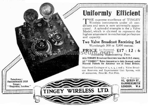 Two-Valve Broadcast Receiver ; Tingey Wireless, W.R (ID = 2421990) Radio