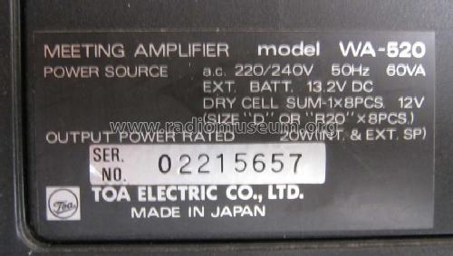 Meeting Amplifier WA-520; Toa Electric Co., (ID = 942739) Ampl/Mixer