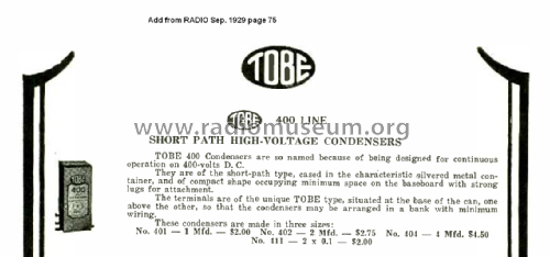 2-mfd Filter Capacitor ; Tobe Deutschmann (ID = 2151099) Radio part