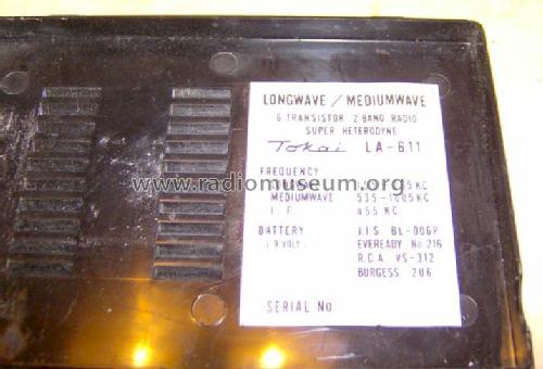 LW/MW 6 Transistor LA-611; Tokai Wireless Co., (ID = 1213190) Radio