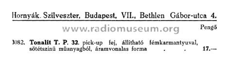 Electric pick-up / Elektromos hangszedő TP 32; Tonalit Gramophon Rt (ID = 2228823) Microphone/PU
