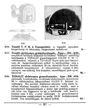 Elektromos gramophonmotor - Electric Player Motor EM1036; Tonalit Gramophon Rt (ID = 2228827) R-Player