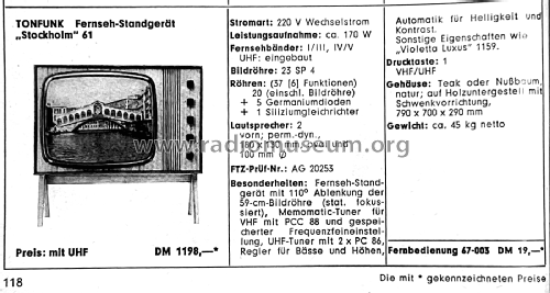 Stockholm 61; Tonfunk GmbH; (ID = 2776322) Television