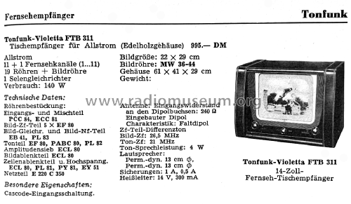 Violetta FTB311; Tonfunk GmbH; (ID = 2823115) Televisore