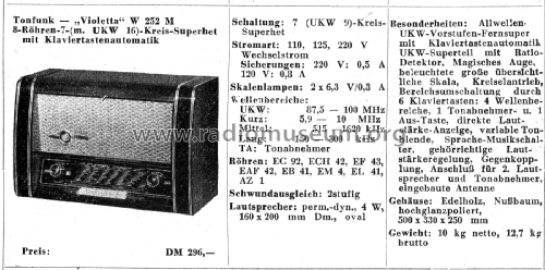 Violetta W252M; Tonfunk GmbH; (ID = 2824405) Radio