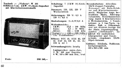 Violetta W301; Tonfunk GmbH; (ID = 2823905) Radio