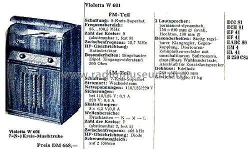 Violetta W601 Ch= W301/II; Tonfunk GmbH; (ID = 2822350) Radio