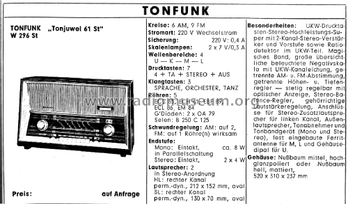 Tonjuwel 61St W296St; Tonfunk GmbH; (ID = 2811088) Radio