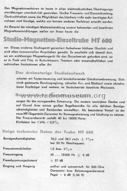 Studio Magnetton Einzeltruhe MT 600; Tonmechanik VEB; (ID = 3048795) R-Player