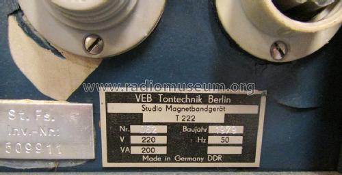 Studio-Magnetbandlaufwerk T222; Tontechnik Berlin, (ID = 1966225) R-Player