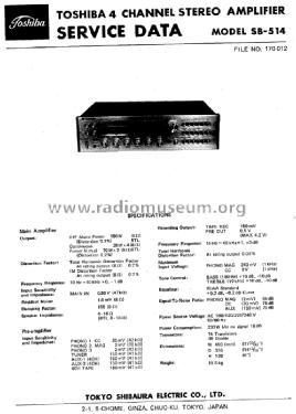 4Channel Stereo Amplifier SB-514; Toshiba Corporation; (ID = 1651392) Ampl/Mixer