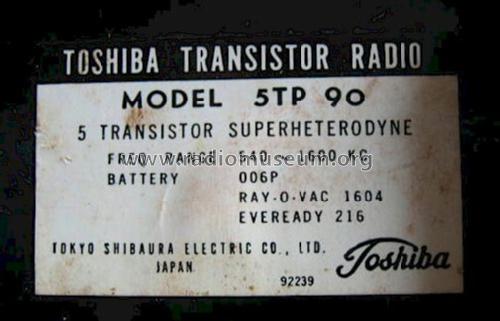 Five Transistor 5 TP-90; Toshiba Corporation; (ID = 1250916) Radio