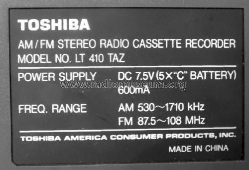 AM/FM Stereo Radio Cassette Recorder LT 410 TAZ; Toshiba Corporation; (ID = 1640805) Radio