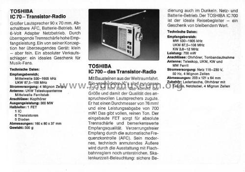 IC-700 ; Toshiba Corporation; (ID = 2106064) Radio