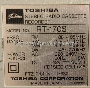 Stereo Radio Cassette Recorder RT-170S; Toshiba Corporation; (ID = 2834389) Radio