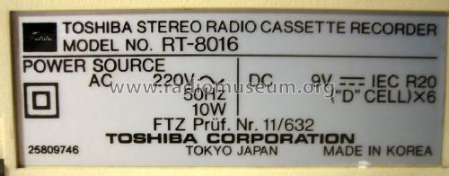 Stereo Radio Cassette Recorder RT-8016; Toshiba Corporation; (ID = 578258) Radio