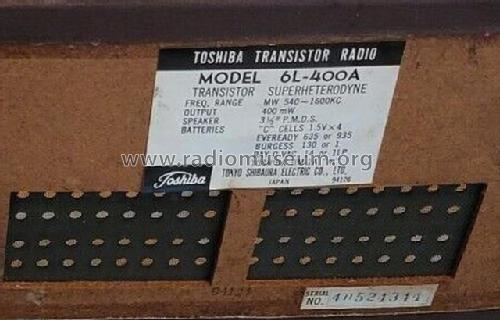 Six Transistor 6L-400A; Toshiba Corporation; (ID = 2818424) Radio