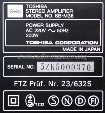 Stereo Amplifier SB-M36; Toshiba Corporation; (ID = 2077028) Ampl/Mixer