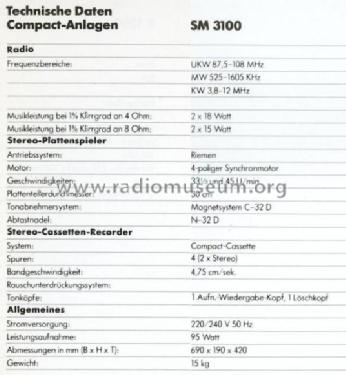 Stereo Music Centre SM-3100; Toshiba Corporation; (ID = 3037988) Radio