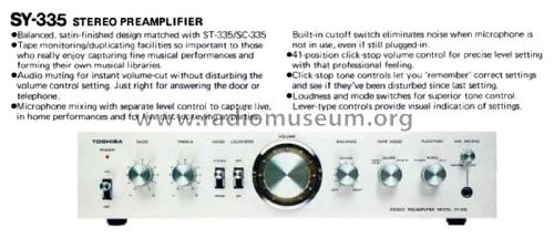 Stereo Preamplfier SY-335 Ampl/Mixer Toshiba Corporation; |Radiomuseum.org