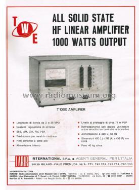 HF Linear Amplifier Broadband Solid State T 1000; Trans-World (ID = 2848393) Amateur-D