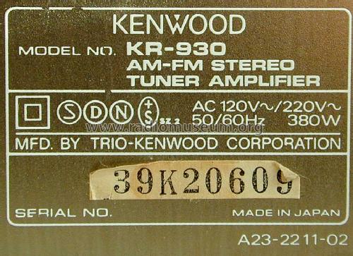 AM-FM Stereo Receiver KR-930 ; Kenwood, Trio- (ID = 1603169) Radio