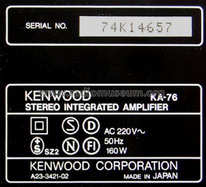 Stereo Integrated Amplifier KA-76; Kenwood, Trio- (ID = 1950243) Ampl/Mixer