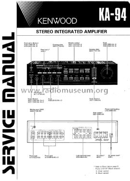 Stereo Integrated Amplifier KA-94; Kenwood, Trio- (ID = 1957992) Ampl/Mixer