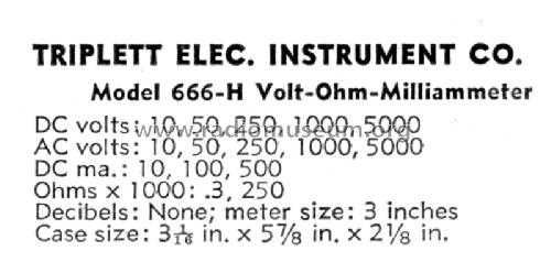 Multimeter 666H; Triplett Electrical (ID = 1147125) Equipment