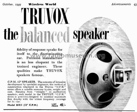 C.P.M. 12' Speaker BX11; Truvox Ltd.; London (ID = 3003272) Parlante