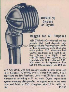 Crystal Microphone 33X; Turner Co. The; (ID = 1802839) Mikrofon/TA