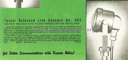 Dynamic Microphone 999; Turner Co. The; (ID = 2335770) Mikrofon/TA