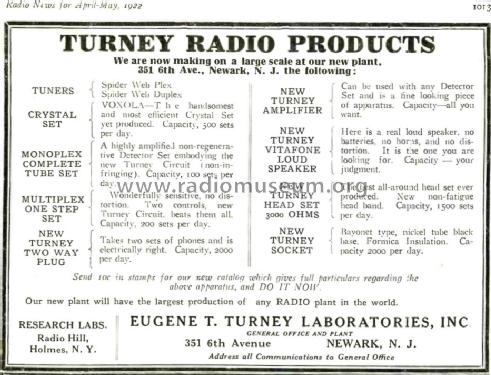 Turney Spider Web Monoplex ; Turney, Eugene T., (ID = 1718729) Radio