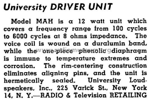 Driver Unit MAH ; UCP University (ID = 1314906) Speaker-P